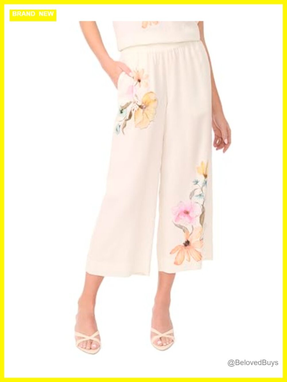 Smocked Waist Wide Leg Palazzo Pants Floral Flat Front Zip